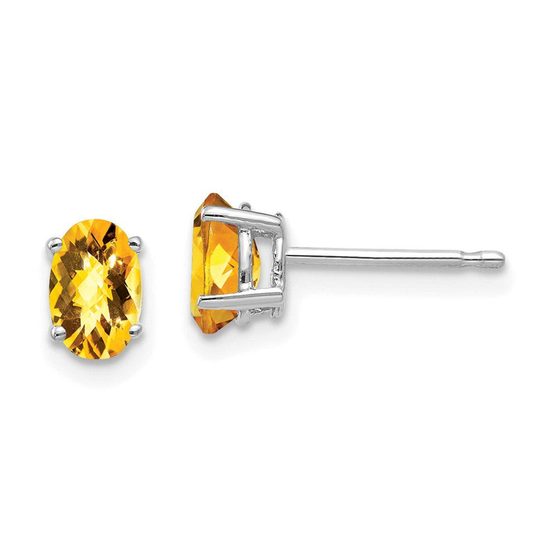 14K Weißgold Ohrringe mit Karo-Schliff Citrin 6x4mm im Ovalschliff