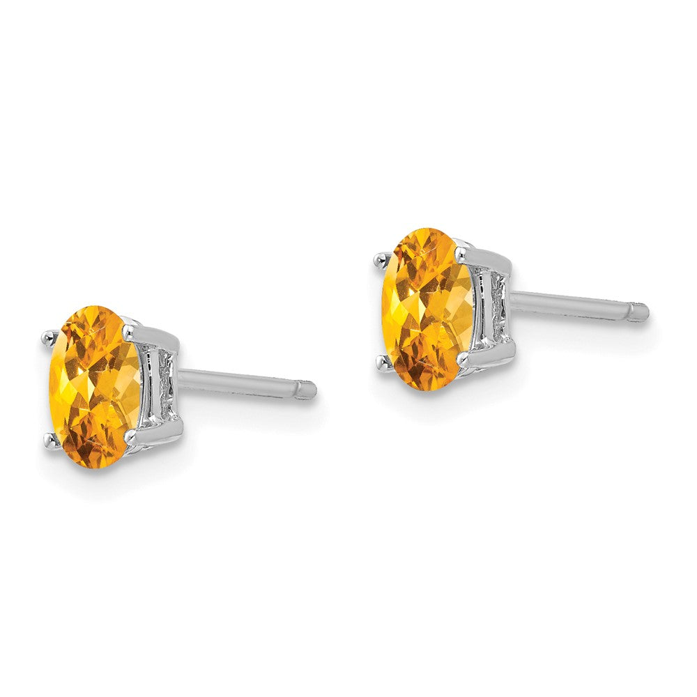 14K Weißgold Citrin Oval Ohrstecker