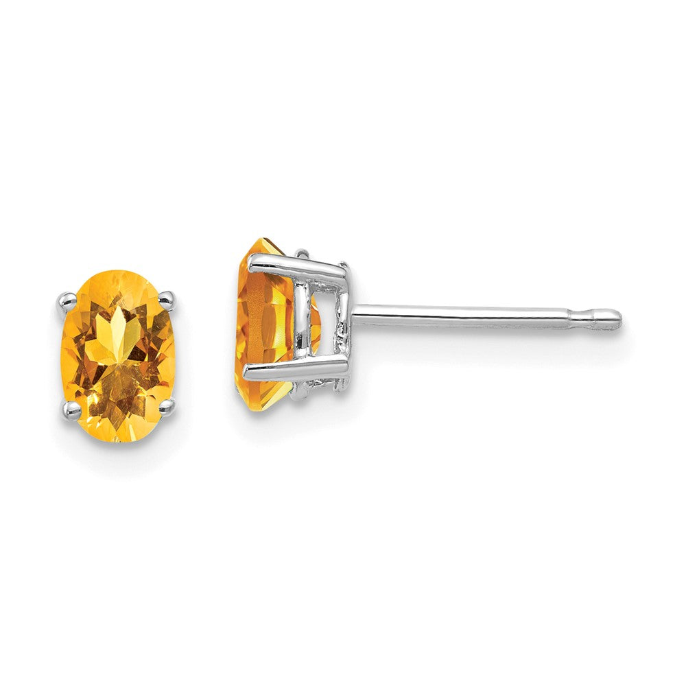 14K Weißgold Citrin Oval Ohrstecker