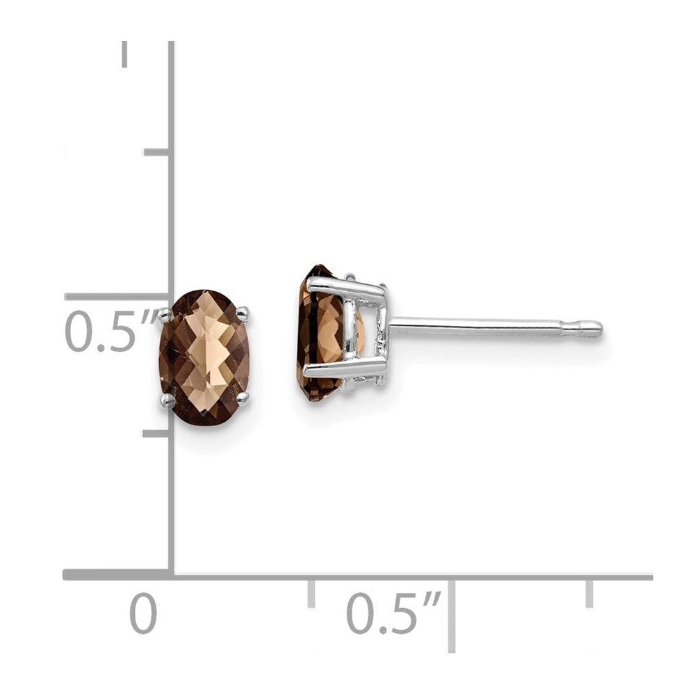 14K Weißgold Ohrringe mit ovalem 6x4 Karo-Schliff Rauchquarz-Gelbgold-Quarz