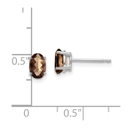 14K Weißgold Ohrringe mit ovalem 6x4 Karo-Schliff Rauchquarz-Gelbgold-Quarz