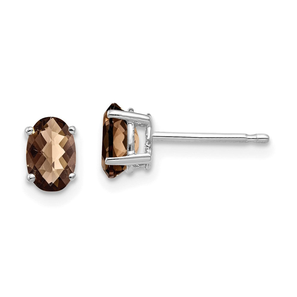 14K Weißgold Ohrringe mit ovalem 6x4 Karo-Schliff Rauchquarz-Gelbgold-Quarz