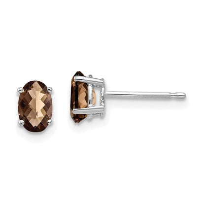 14K Weißgold Ohrringe mit ovalem 6x4 Karo-Schliff Rauchquarz-Gelbgold-Quarz