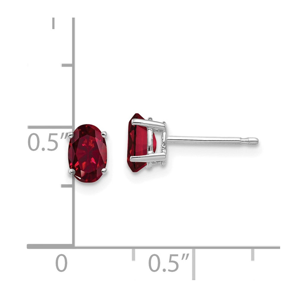 14K Weißgold Ohrringe mit ovalem synthetischem Rubin 6 x 4 mm