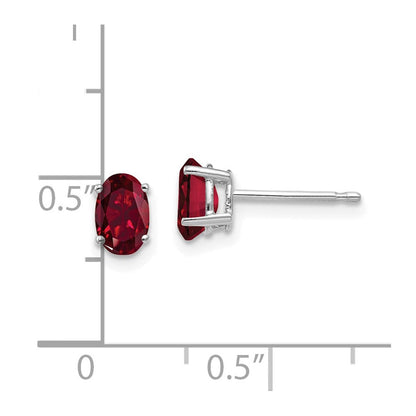 14K Weißgold Ohrringe mit ovalem synthetischem Rubin 6 x 4 mm