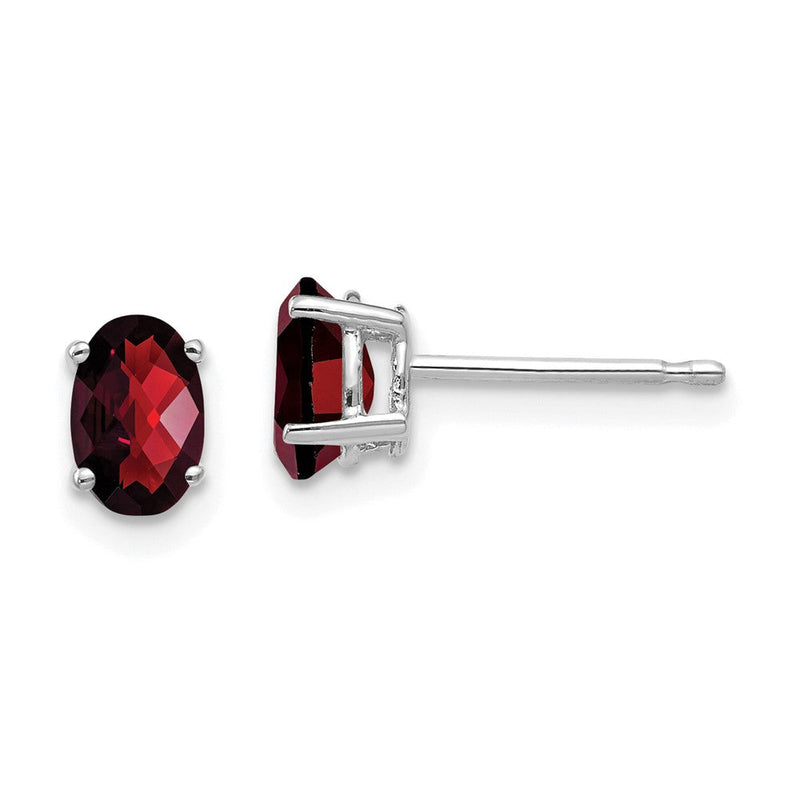 14K Weißgold Ohrringe mit 6x4mm ovalem Granat im Karo-Schliff