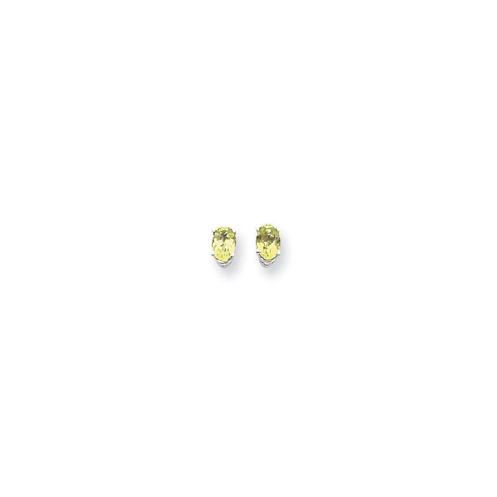 14K Weißgold Ohrringe mit 6x4mm ovalem Peridot im Checkerboard-Schliff
