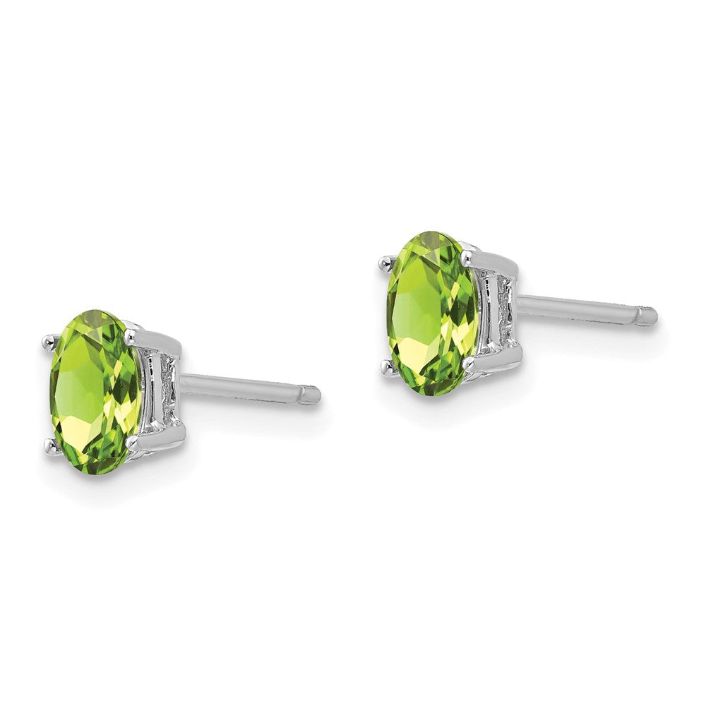 14K Weißgold Ohrringe mit ovalem Peridot, 6 x 4 mm