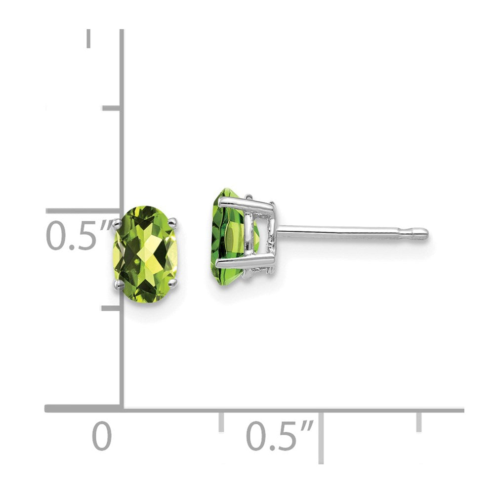14K Weißgold Ohrringe mit ovalem Peridot, 6 x 4 mm