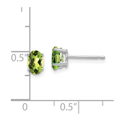 14K Weißgold Ohrringe mit ovalem Peridot, 6 x 4 mm