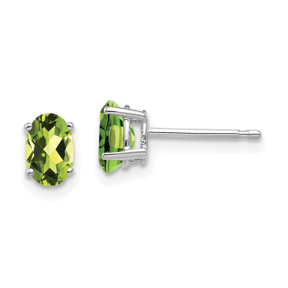 14K Weißgold Ohrringe mit ovalem Peridot, 6 x 4 mm