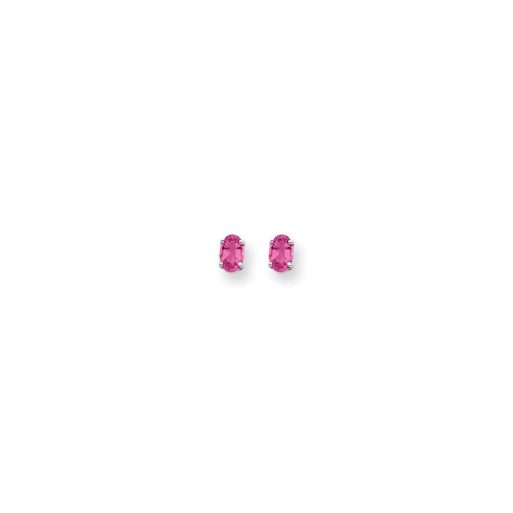 14K Weißgold Ohrringe mit ovalem rosa Turmalin, 6 x 4 mm