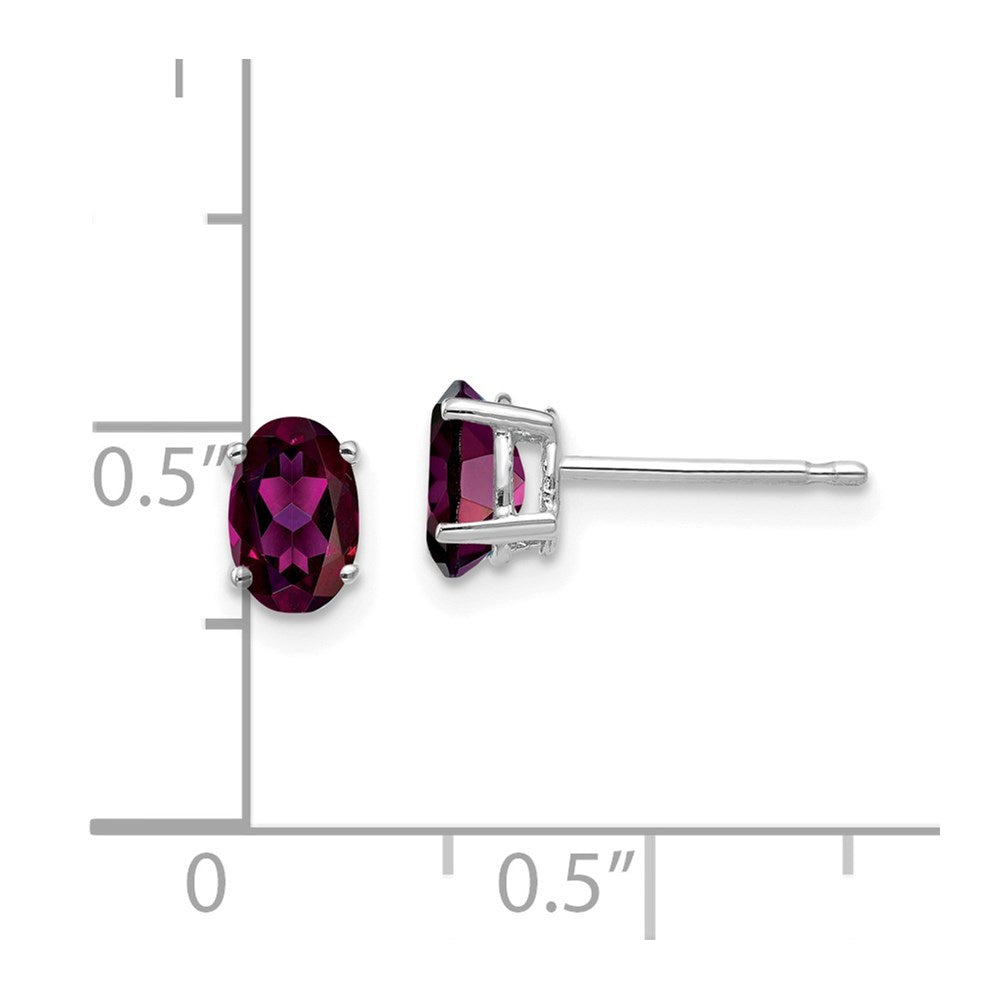 14K Weißgold Ohrringe mit 6x4 mm ovalem Rhodolith-Granat