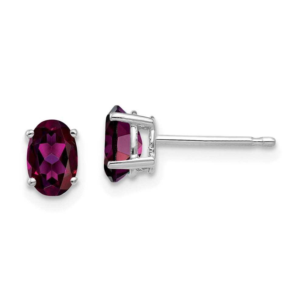 14K Weißgold Ohrringe mit 6x4 mm ovalem Rhodolith-Granat