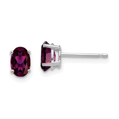 14K Weißgold Ohrringe mit 6x4 mm ovalem Rhodolith-Granat