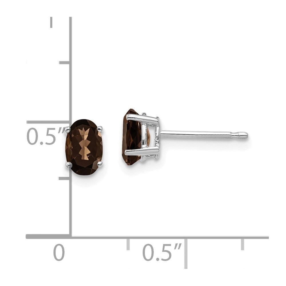14K Weißgold Ohrringe mit ovalem Rauchquarz und Citrin, 6 x 4 mm