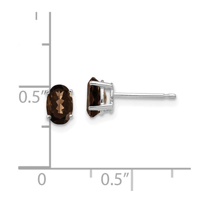 14K Weißgold Ohrringe mit ovalem Rauchquarz und Citrin, 6 x 4 mm
