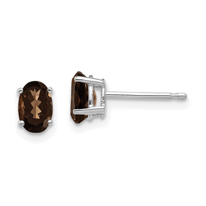 14K Weißgold Ohrringe mit ovalem Rauchquarz und Citrin, 6 x 4 mm