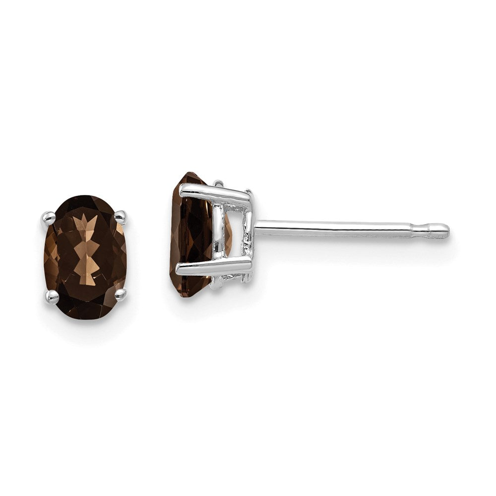 14K Weißgold Ohrringe mit ovalem Rauchquarz und Citrin, 6 x 4 mm