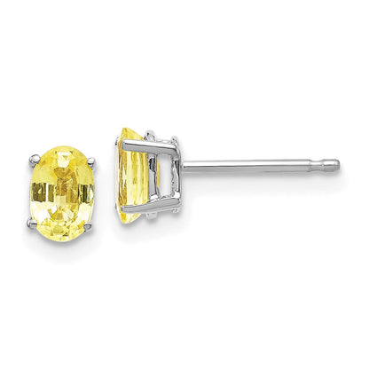 14K Weißgold Ohrringe mit gelbem Saphir
