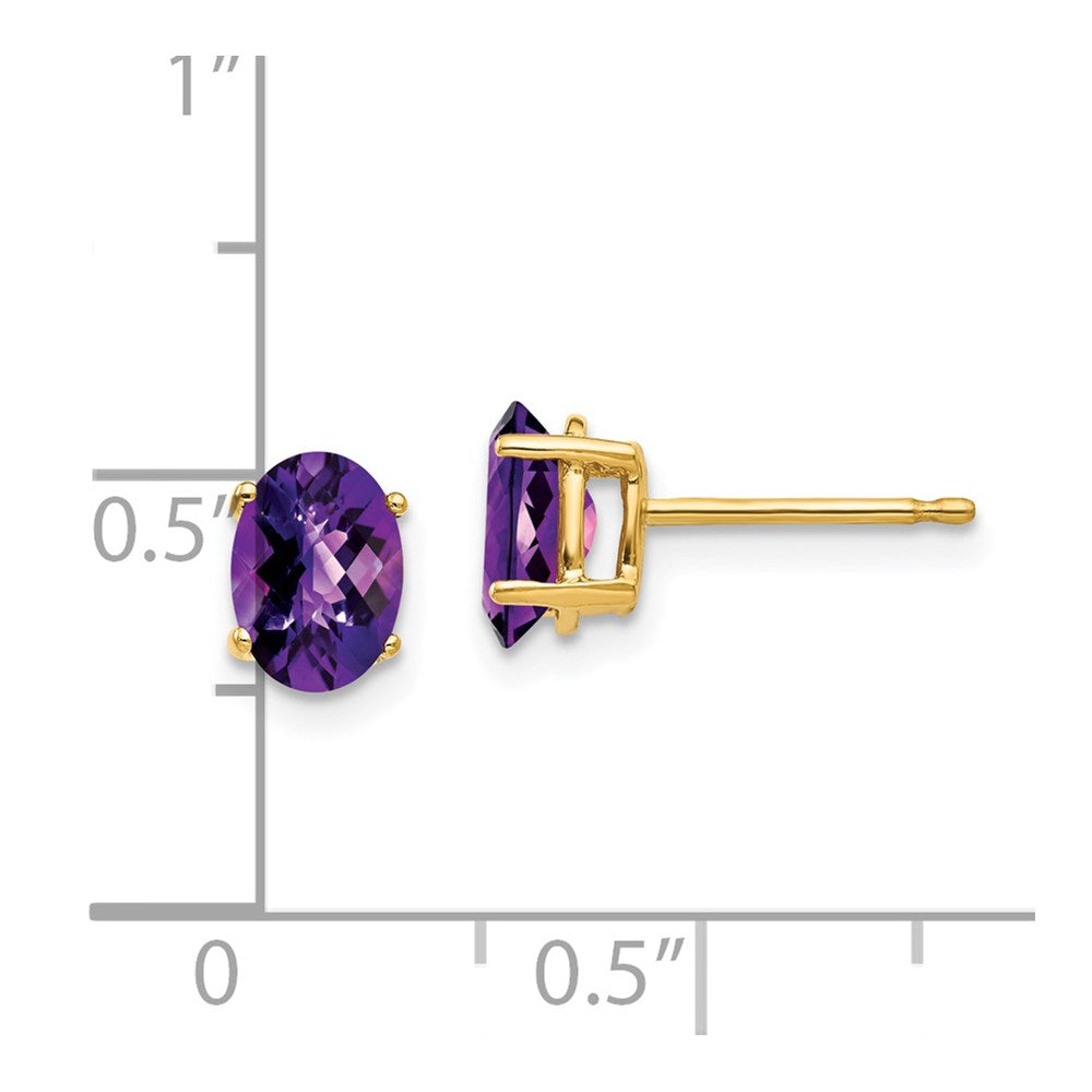 14K Gelbgold Ohrringe mit ovalem Amethyst im Schachbrettschliff, 7x5 mm