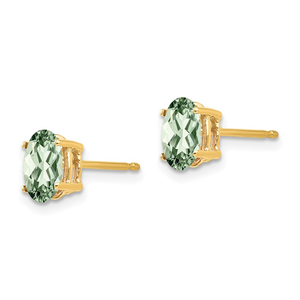 14K Gelbgold Ohrringe mit ovalem grünem Quarz, 7x5 mm