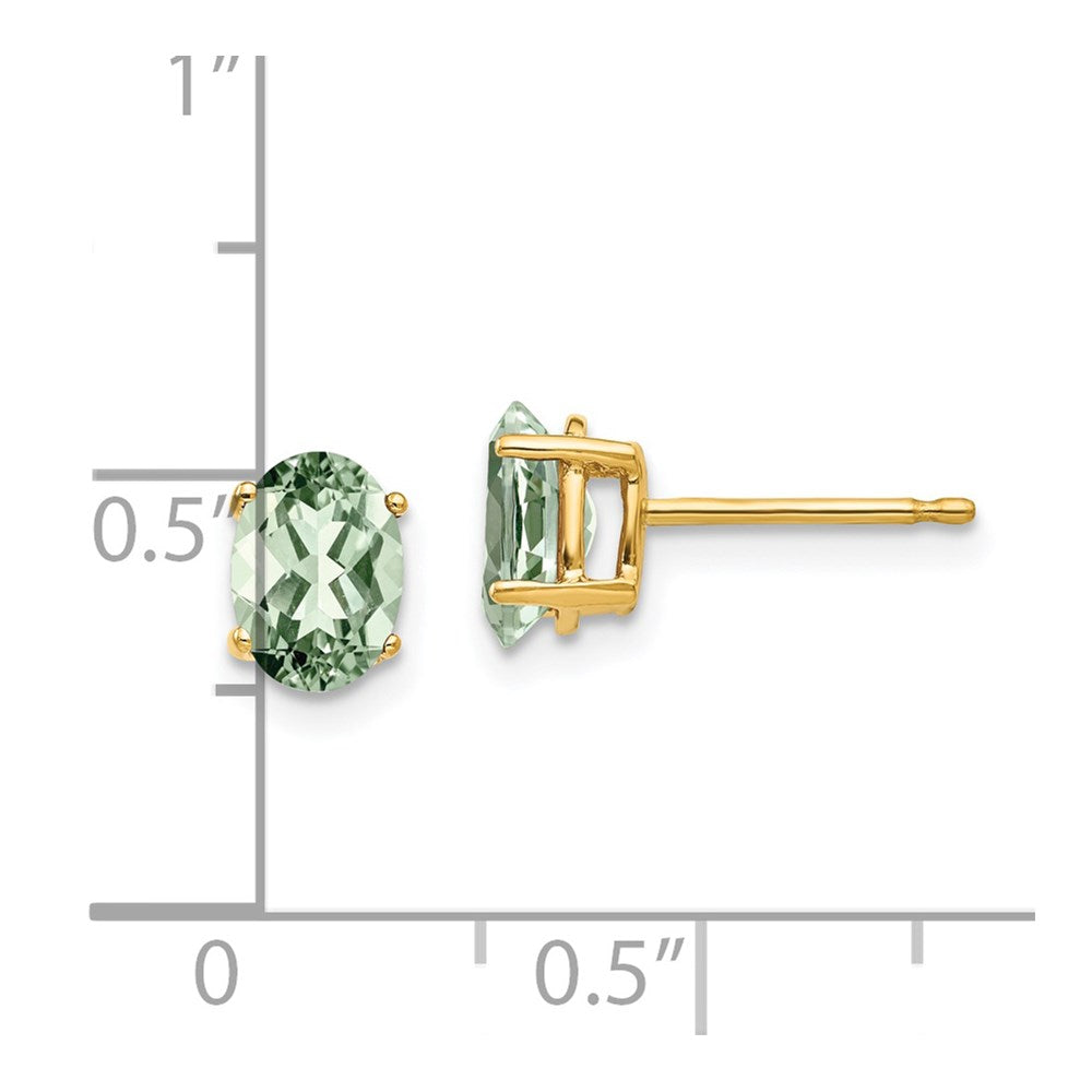 14K Gelbgold Ohrringe mit ovalem grünem Quarz, 7x5 mm