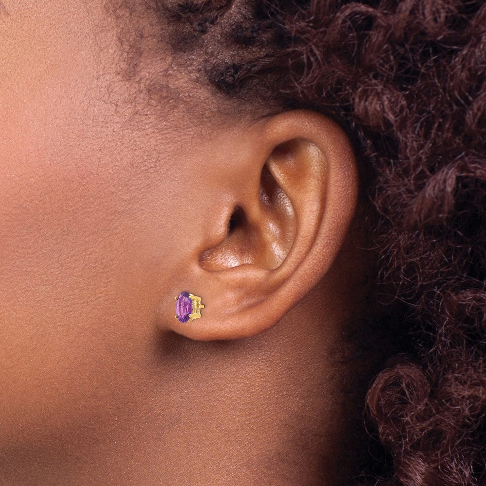 14K Gelbgold Ohrringe mit ovalem Amethyst, 7x5 mm