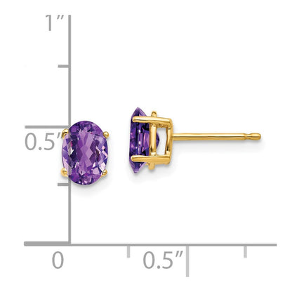 14K Gelbgold Ohrringe mit ovalem Amethyst, 7x5 mm