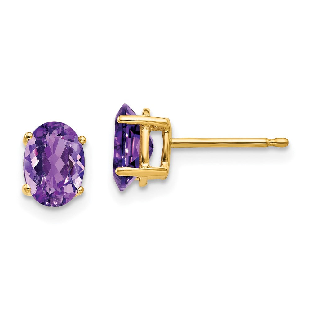 14K Gelbgold Ohrringe mit ovalem Amethyst, 7x5 mm