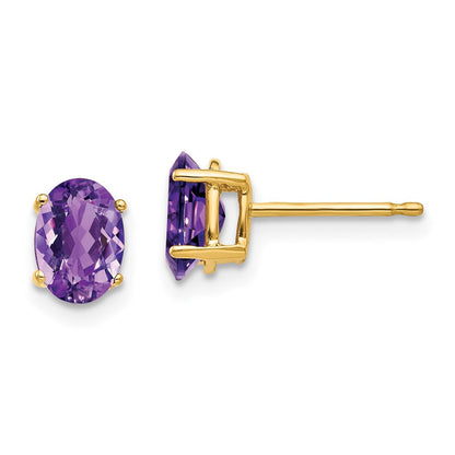 14K Gelbgold Ohrringe mit ovalem Amethyst, 7x5 mm