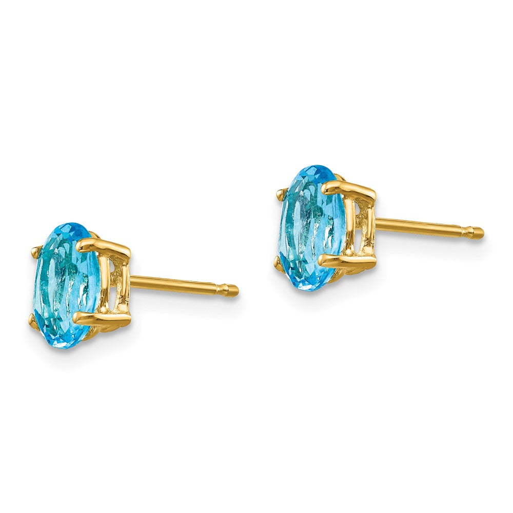 14K Gelbgold Ohrringe mit ovalem blauem Topas, 7 x 5 mm