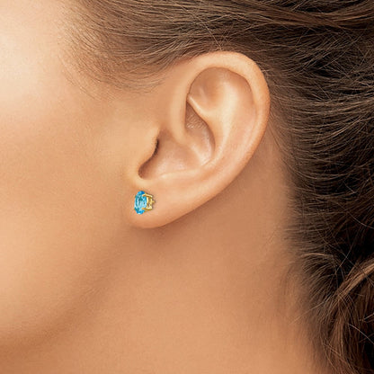 14K Gelbgold Ohrringe mit ovalem blauem Topas, 7 x 5 mm
