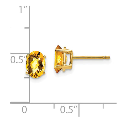 14K Gelbgold Ohrringe mit 7x5 mm ovalem Citrin im Karo-Schliff