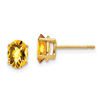 14K Gelbgold Ohrringe mit 7x5 mm ovalem Citrin im Karo-Schliff