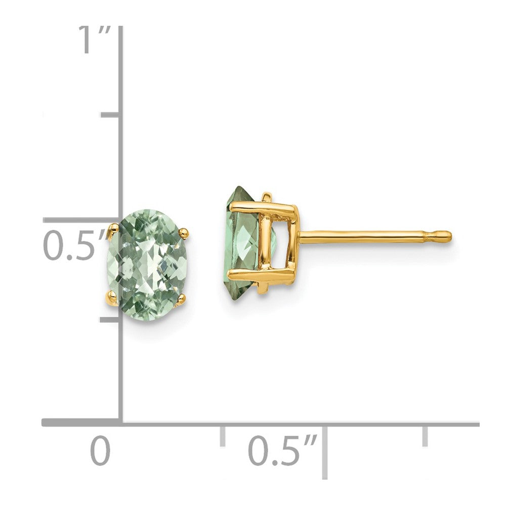 14K Gelbgold Ohrringe mit ovalem Checker-Cut grünem Quarz, 7x5 mm