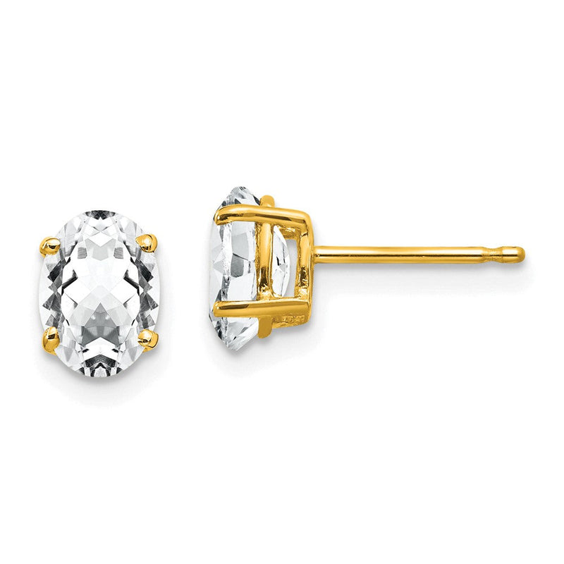 14K Gelbgold Ohrringe mit ovalem Zirkonia, 7 x 5 mm