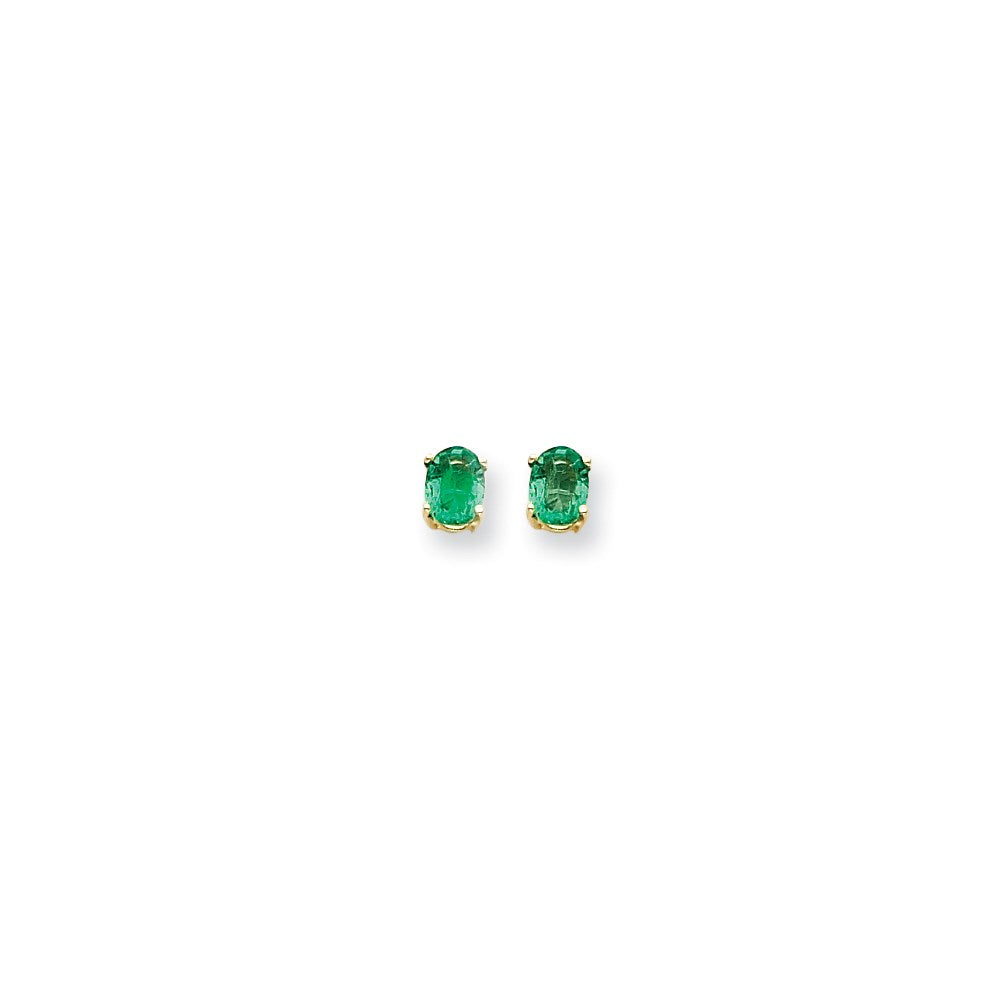 14K Gelbgold Ohrringe mit ovalem Smaragd, 7x5 mm