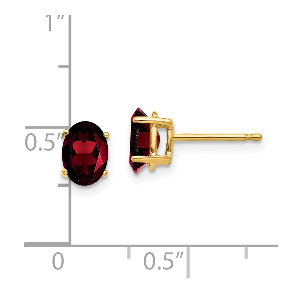 14K Gelbgold Ohrringe mit ovalem Granat, 7 x 5 mm
