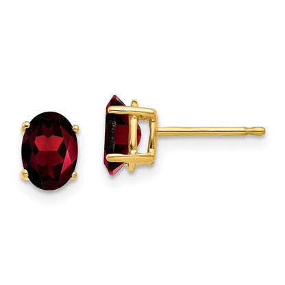 14K Gelbgold Ohrringe mit ovalem Granat, 7 x 5 mm