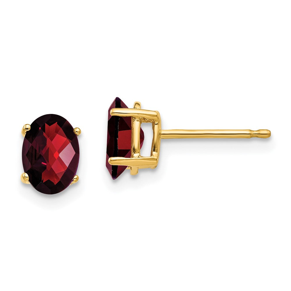 14K Gelbgold Ohrringe mit 7x5 mm ovalem Granat im Schachbrettschliff