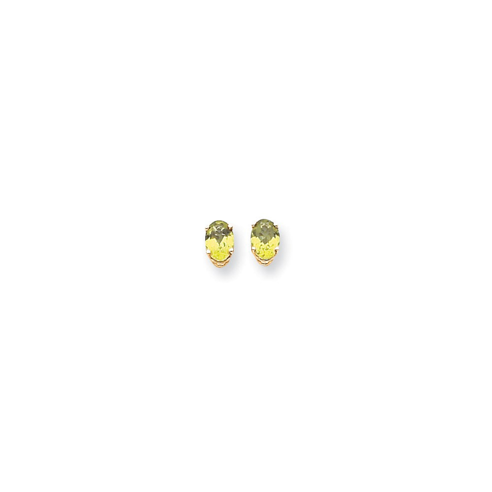 14K Gelbgold Ohrringe mit ovalem Peridot im Schachbrettschliff, 7 x 5 mm