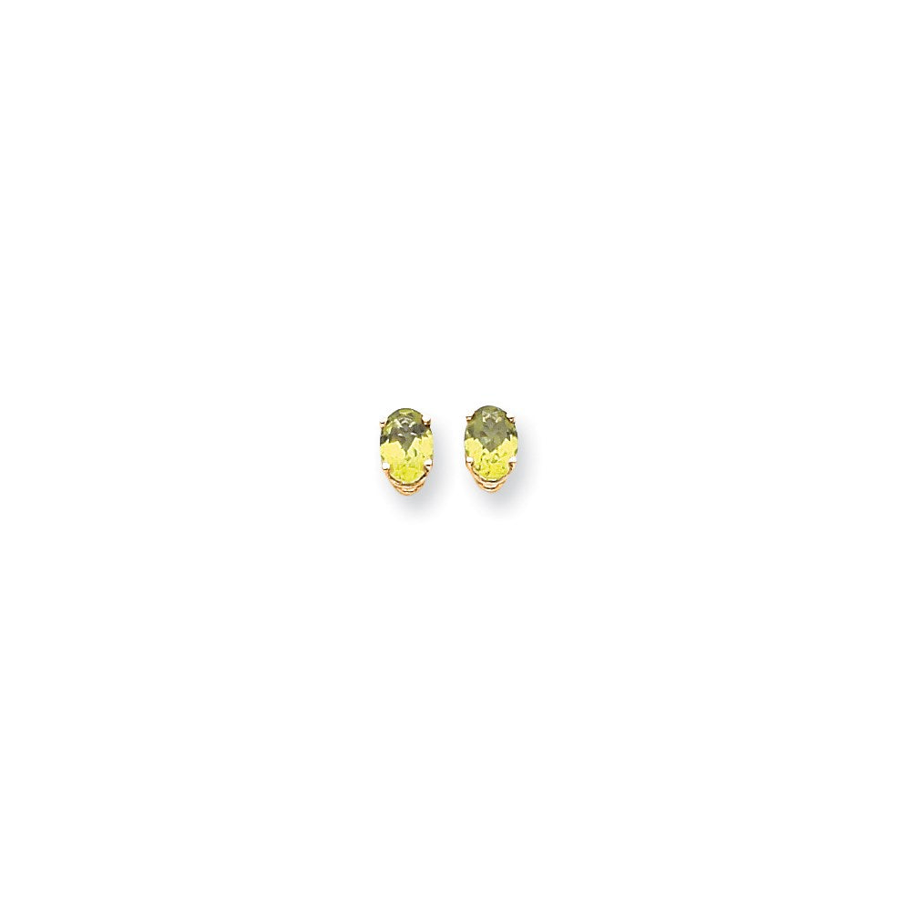 14K Gelbgold Ohrringe mit ovalem Peridot 7x5mm