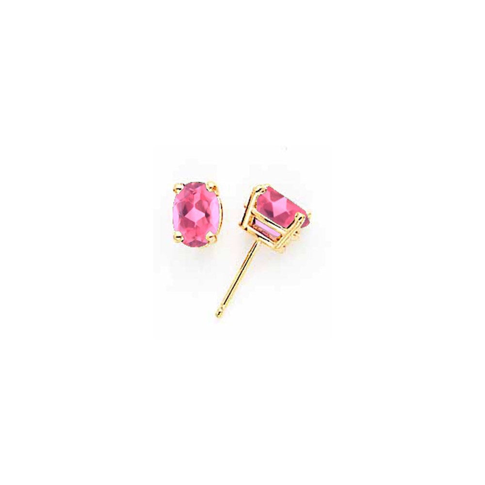 14K Gelbgold Ohrringe mit ovalem 7x5 mm rosa Turmalin
