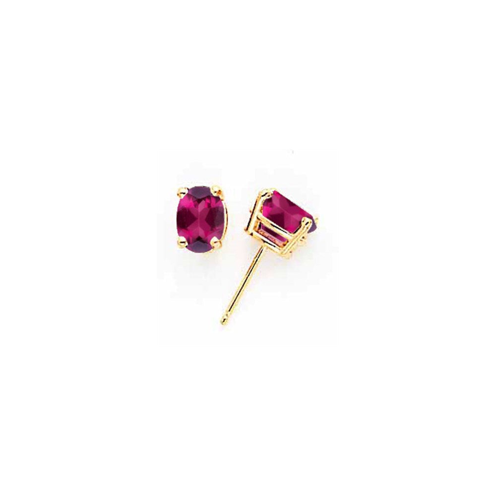 14K Gelbgold Ohrringe mit ovalem Rhodolith-Granat, 7 x 5 mm