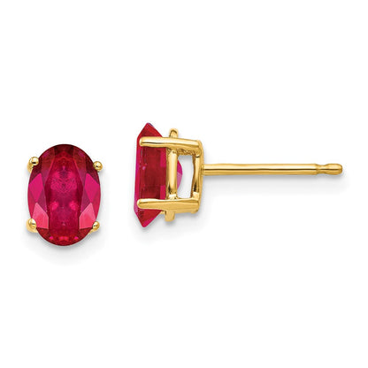 14K Gelbgold Ohrringe mit ovalem Rubin, 7 x 5 mm
