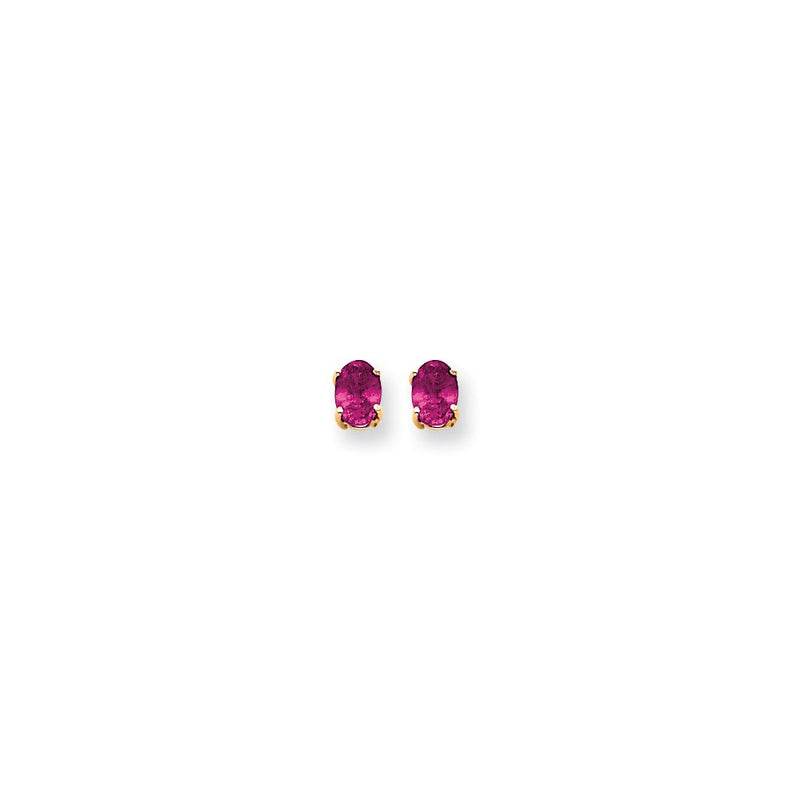 14K Gelbgold Ohrringe mit ovalem rosa Saphir, 7 x 5 mm