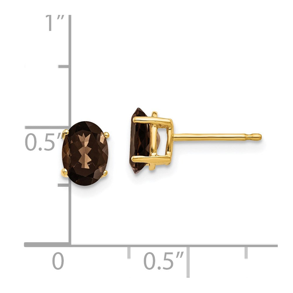 14K Gelbgold Ohrringe mit ovalem Rauchquarz, 7x5 mm, Gelbgold