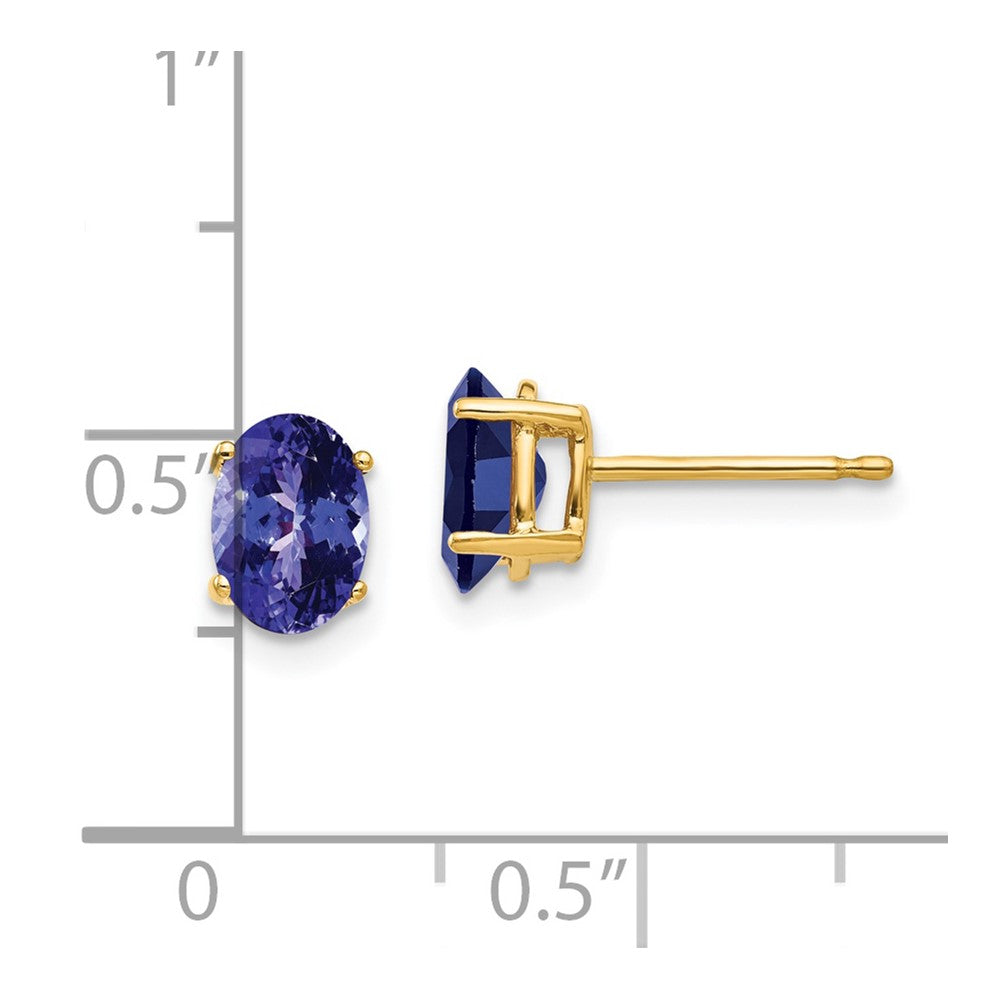 14K Gelbgold Ohrringe mit ovalem Tansanit, 7 x 5 mm
