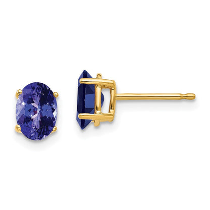 14K Gelbgold Ohrringe mit ovalem Tansanit, 7 x 5 mm